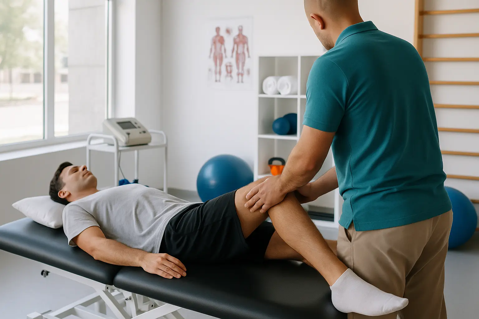 جلسة علاج طبيعي لتمرين مفصل الركبة داخل المركز التخصصي للمفاصل و العلاج الطبيعي في عمان